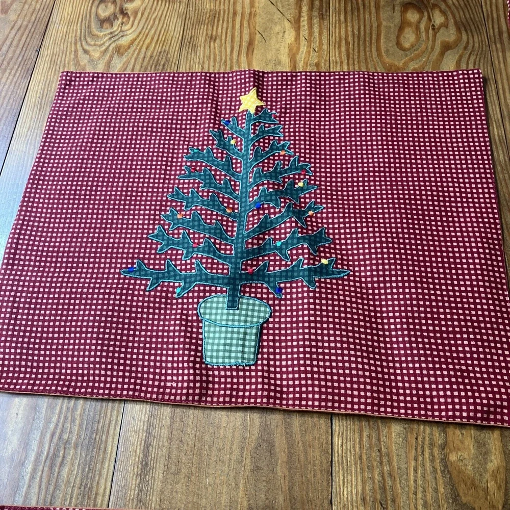 Crate And Barrel 2 Placemats 2 Napkins Christmas Tree And Checks